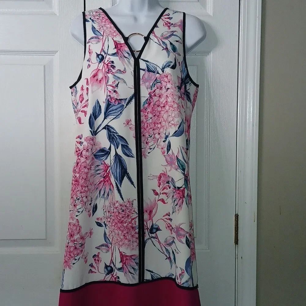 Ivanka Trump O Ring Floral Print Chiffon Shift Dress Sz 10 NWOT